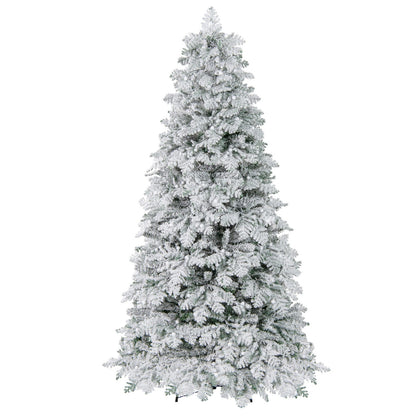6/7 Feet Artificial Snow-flocked Christmas Tree Pre-lit Hinged Xmas Tree with 130 Twinkle Balls