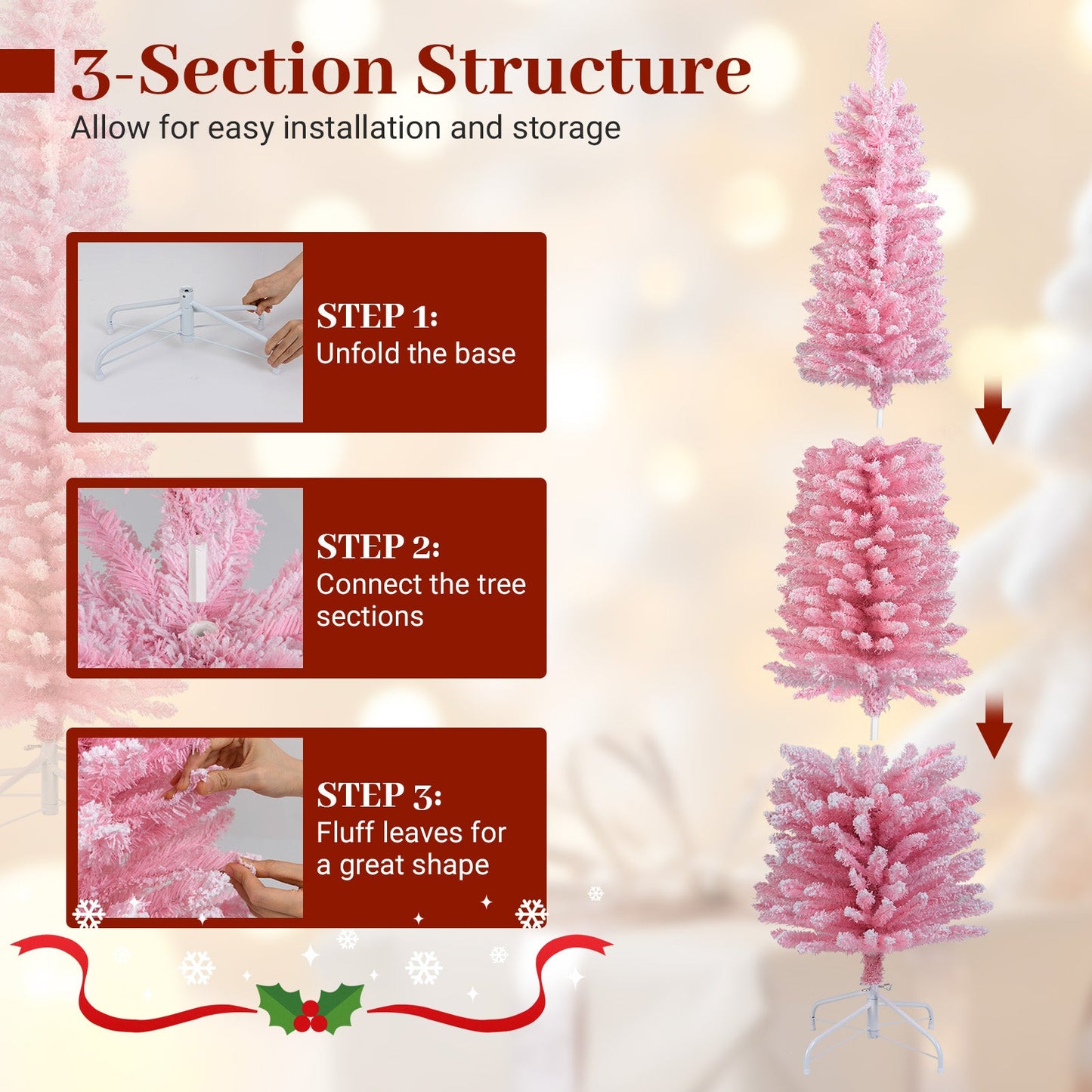 6 FT Artificial Christmas Tree with 460 Branch Tips and Folding Metal Stand