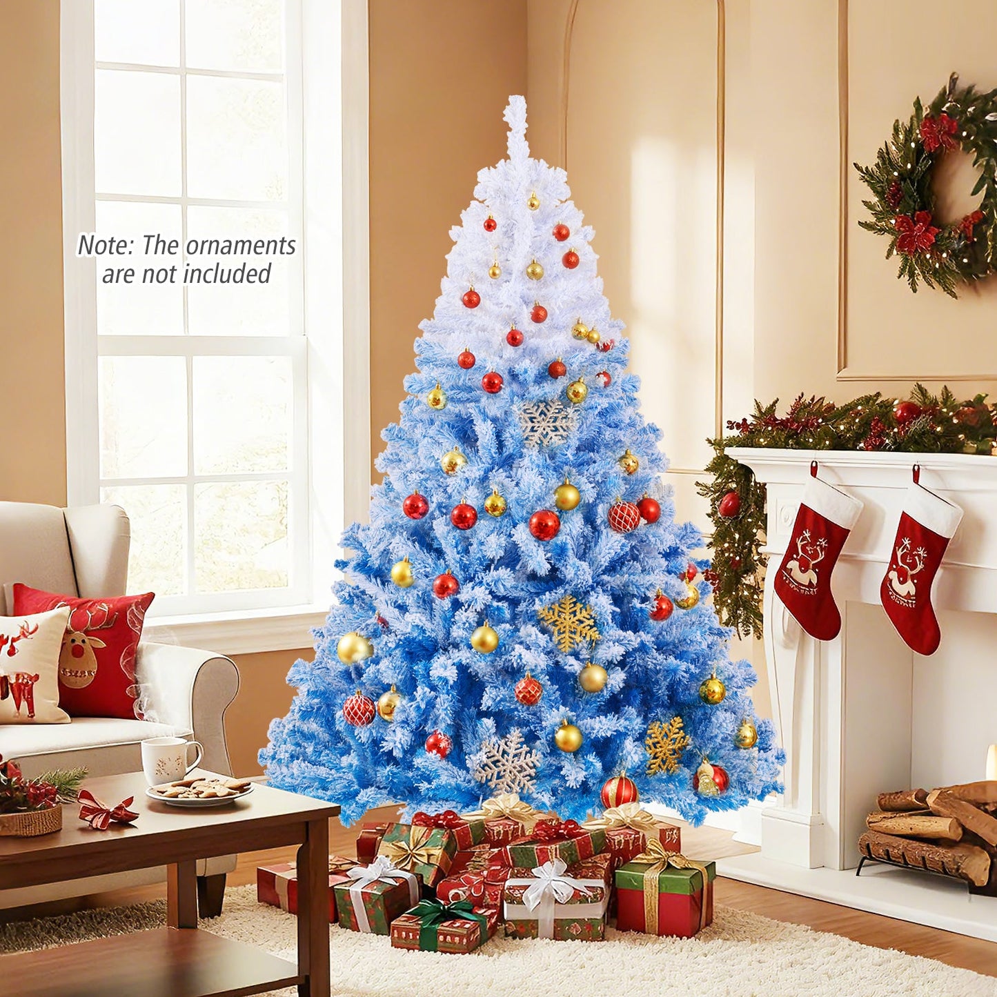 5/6/7/8 FT Artificial Christmas Tree with Warm White LED Lights and 8 Modes