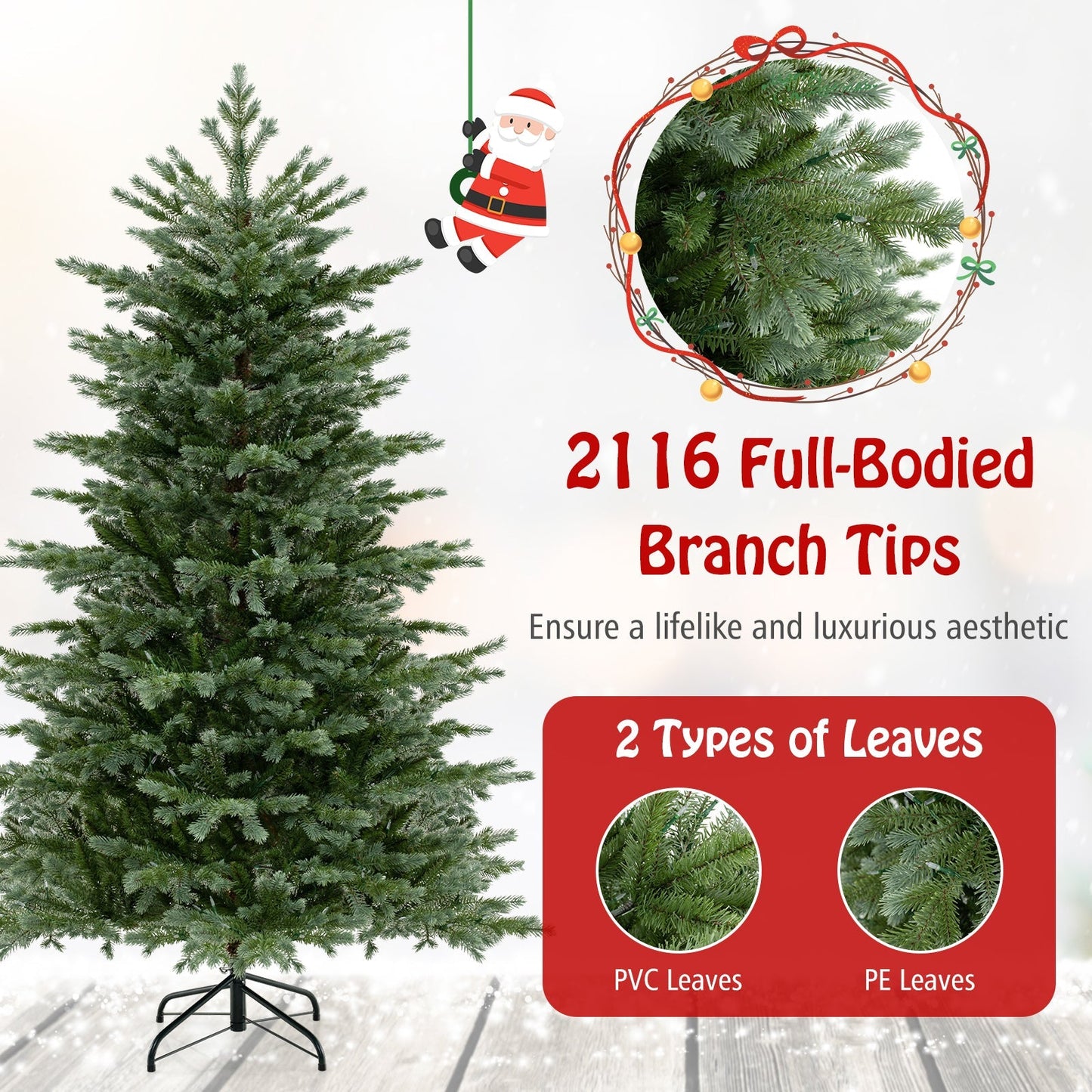 5/6/7 Feet Artificial Christmas Tree with 1426/2116/3156 Lush PVC and 200/300/400 Warm White LED Lights