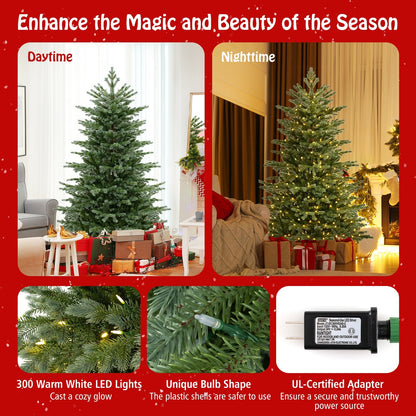 5/6/7 Feet Artificial Christmas Tree with 1426/2116/3156 Lush PVC and 200/300/400 Warm White LED Lights