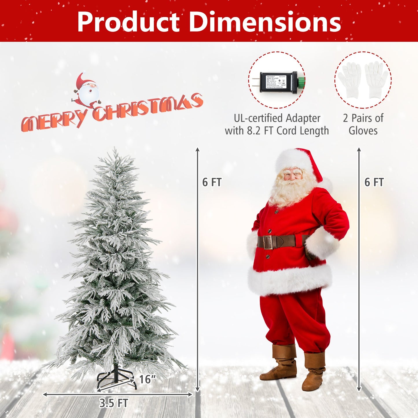 7 Feet Snow-flocked Artificial Christmas Tree Pre-lit Hinged Xmas Tree with Warm White LED Lights