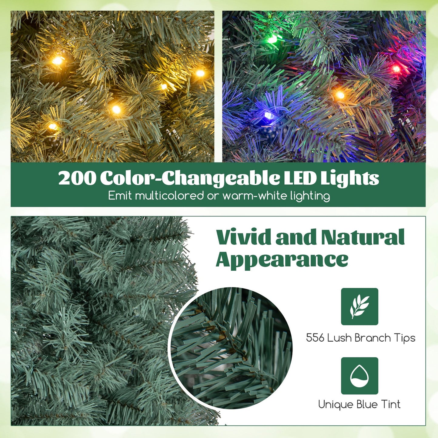 Pre-Lit Blue Artificial Christmas Tree Slim with 9 Lighting Modes