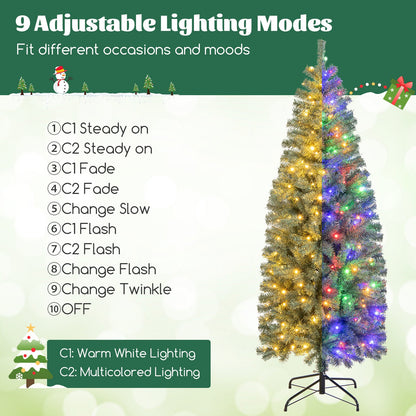 Pre-Lit Blue Artificial Christmas Tree Slim with 9 Lighting Modes