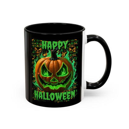 Happy Halloween Green Jack Black Accent Mug by CreepyCrafts.boo