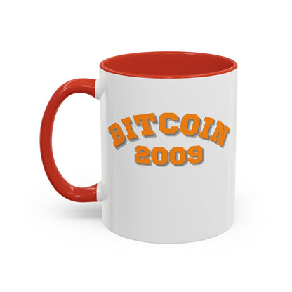 Bitcoin 2009 White Accent Mug by cypherpunkgear.com