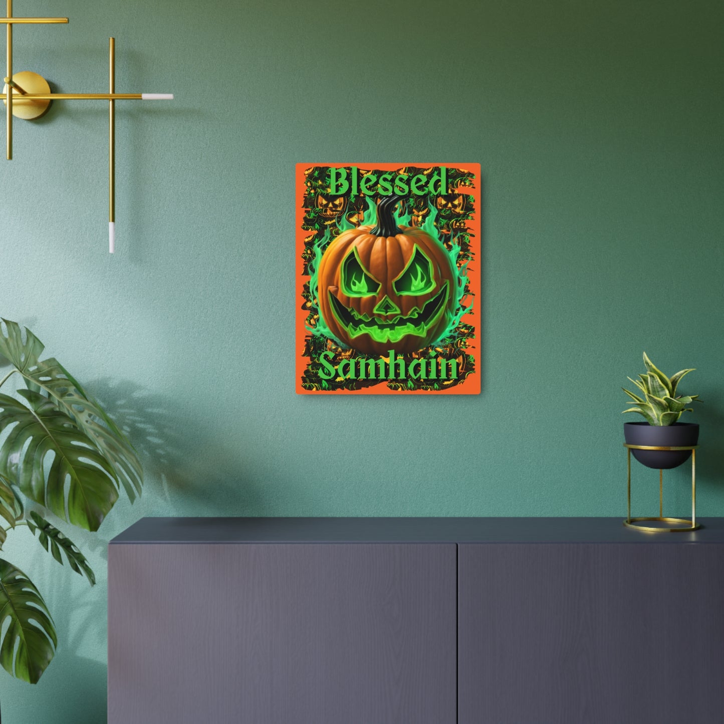 Blessed Samhain Green Jack Metal Art Sign by CreepyCrafts.boo