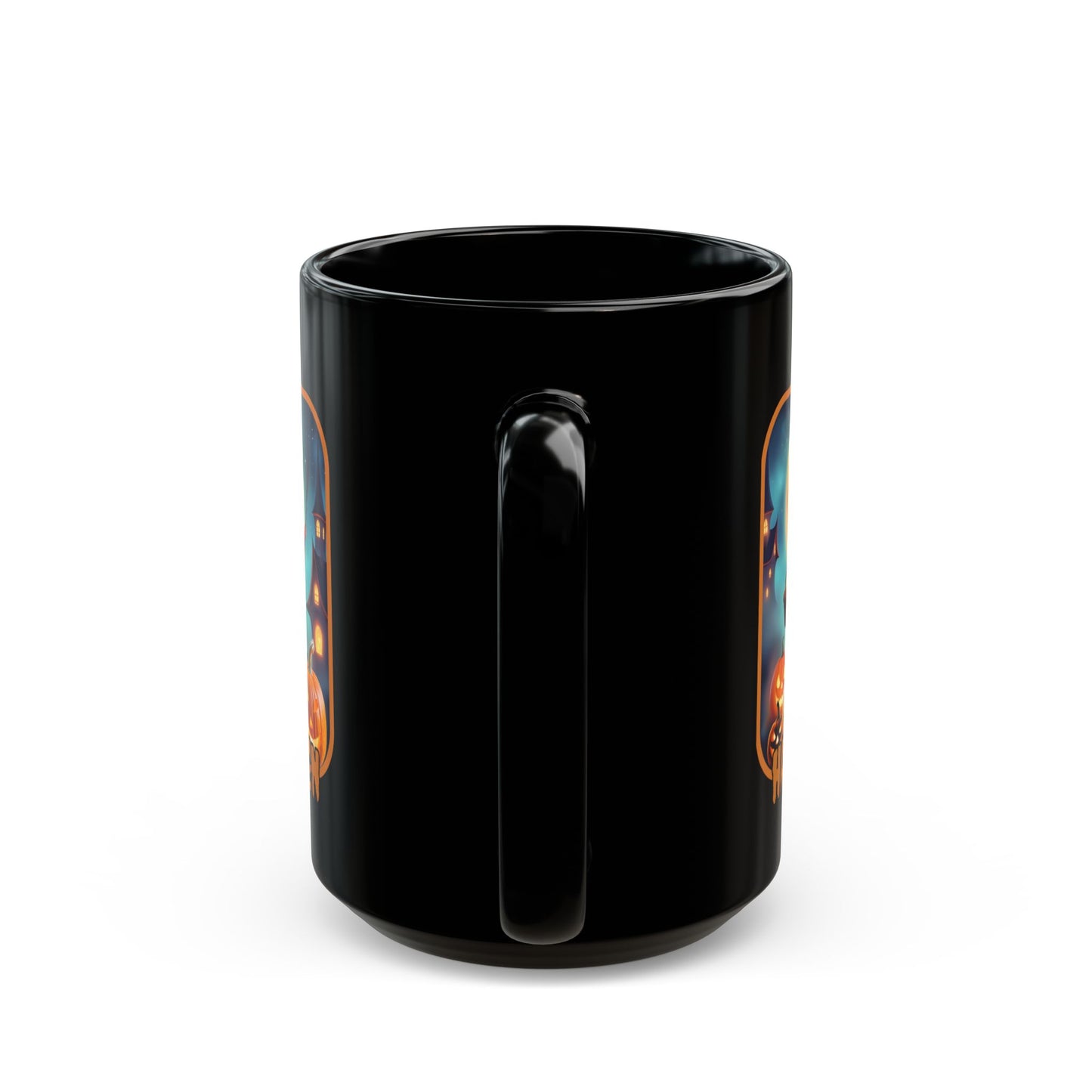 Happy Halloween Little Witch Orange font Black Mug by CreepyCrafts.boo