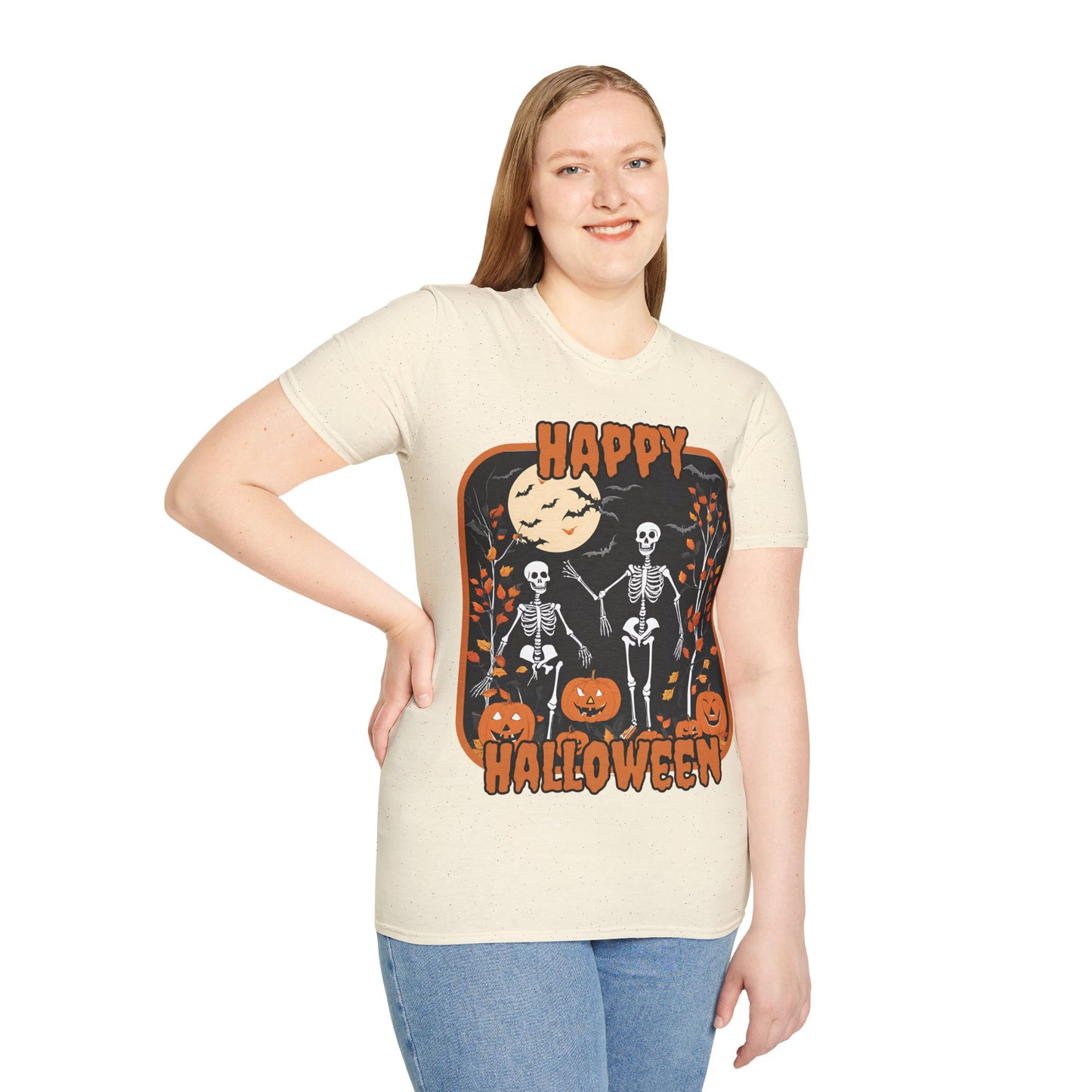 Spooktacular Skeletons of Halloween Light colors Unisex T-shirt by CreepyCrafts.boo