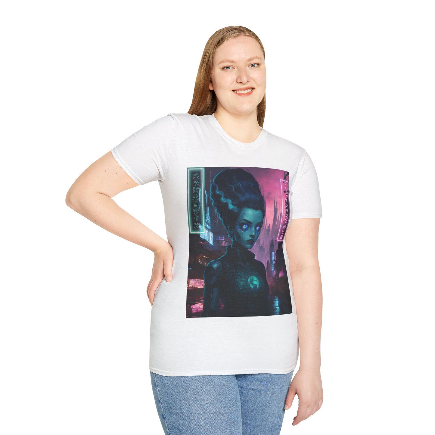 Neon Bride of Frankenstein Light colors Unisex T-Shirt by CreepyCrafts.boo