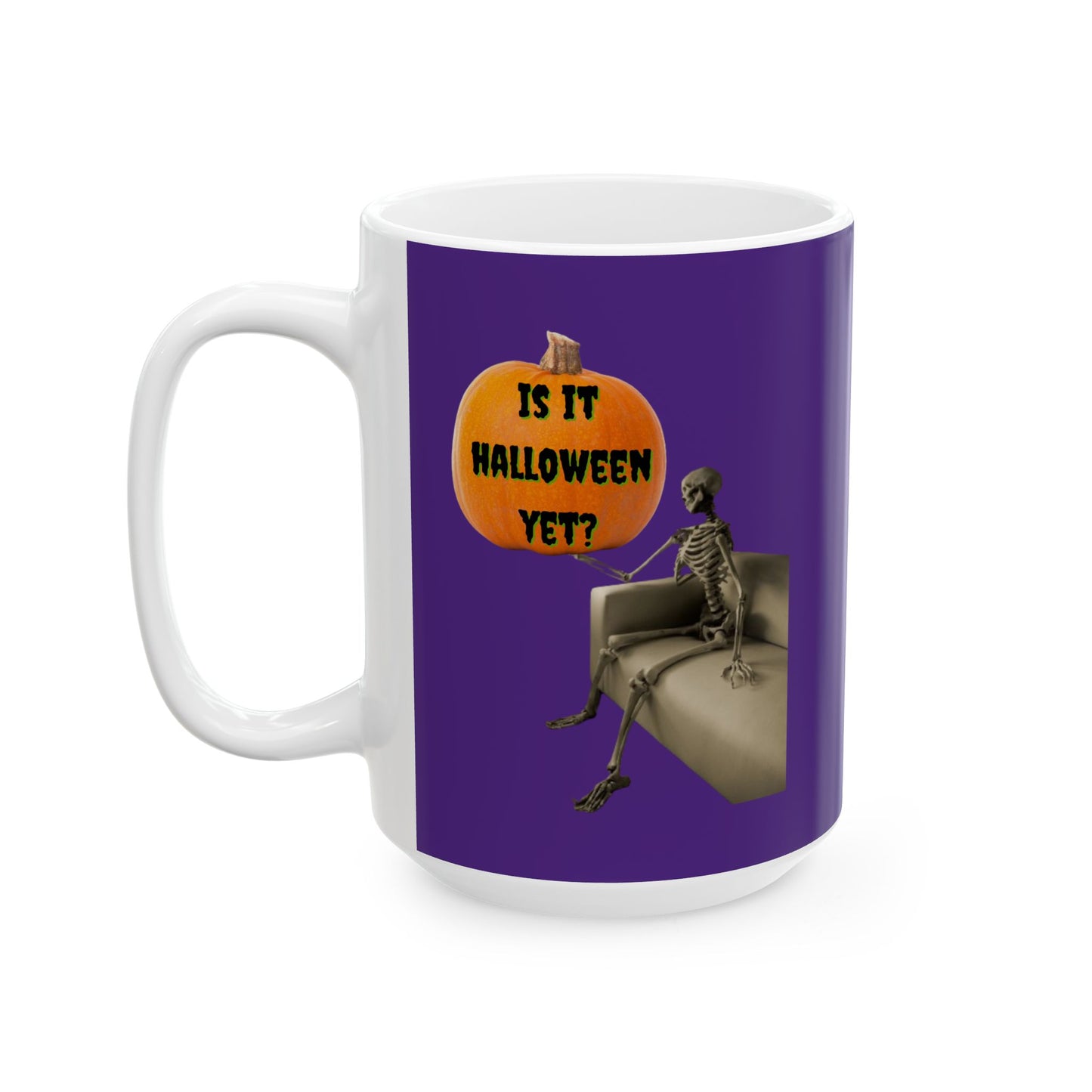 Is it Halloween yet? Skeleton's Pumpkin Purple Mug by CreepyCrafts.boo