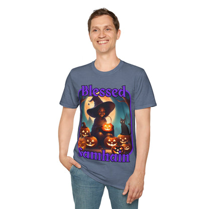 Blessed Samhain Cute Witch PRfont DKcolors Unisex T-Shirt by cypherpunkgear