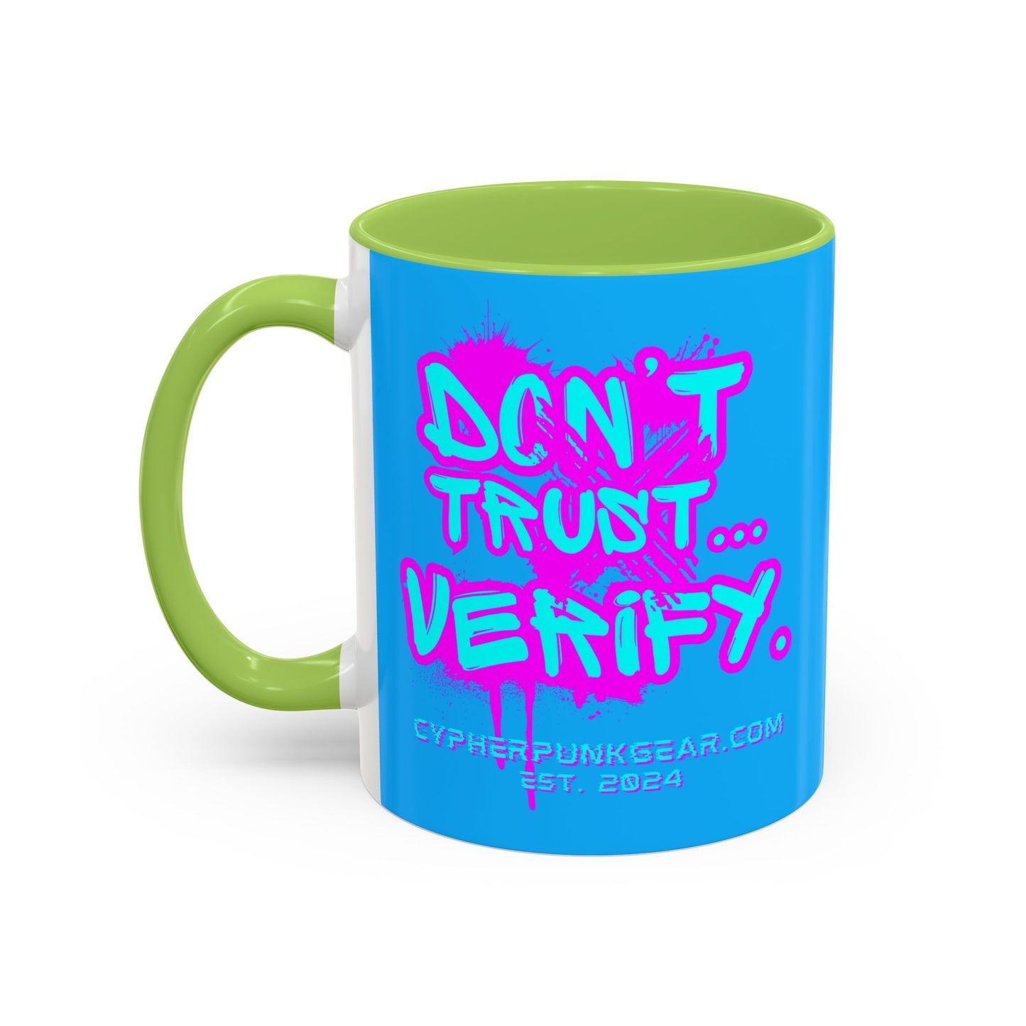 Don't Trust...Verify. Light Blue Accent Mug by cypherpunkgear.com