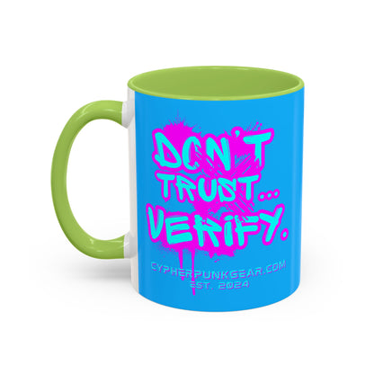 Don't Trust...Verify. Light Blue Accent Mug by cypherpunkgear.com