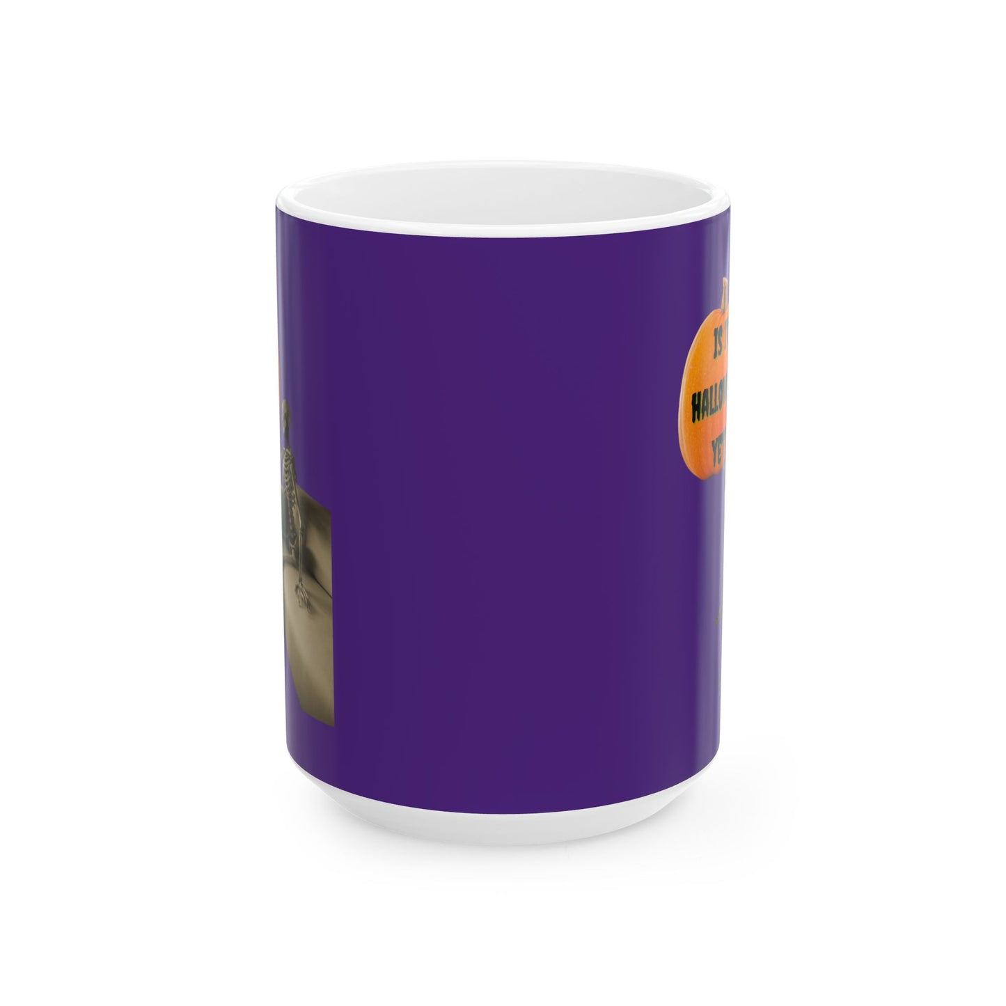 Is it Halloween yet? Skeleton's Pumpkin Purple Mug by CreepyCrafts.boo