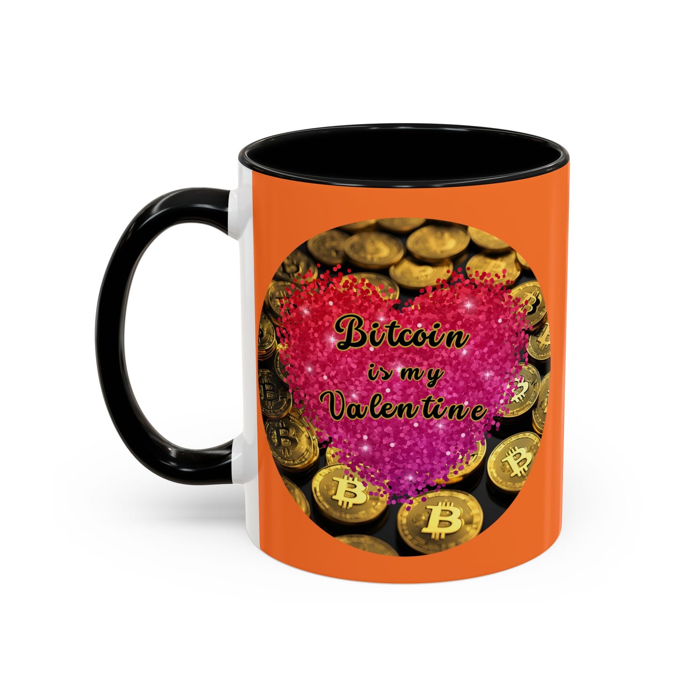 Bitcoin is My Valentine Orange Accent Mug by cypherpunkgear.com