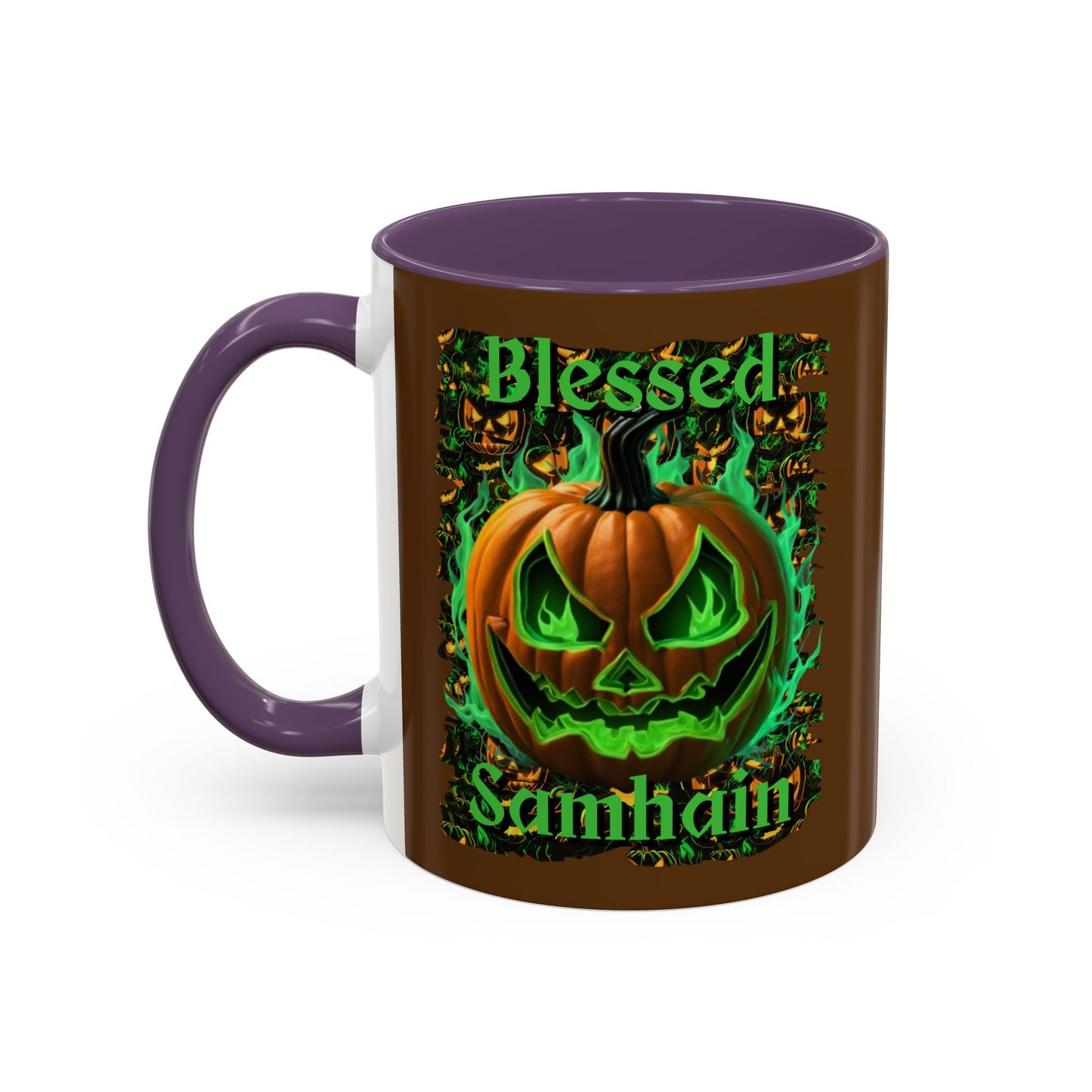 Blessed Samhain Green Jack Brown Accent Mug by CreepyCrafts.boo