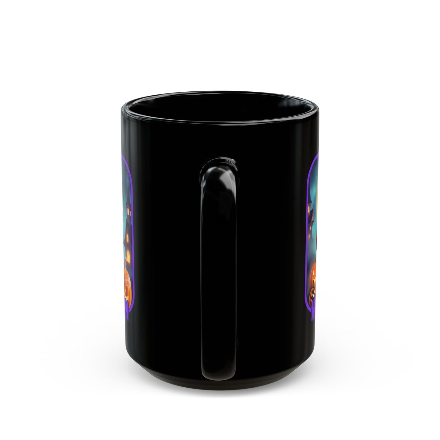 Happy Halloween Little Witch Purple font Black Mug by CreepyCrafts.boo
