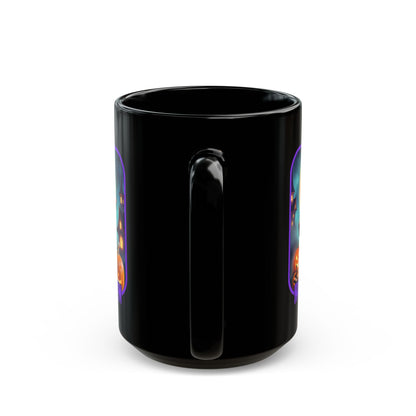 Happy Halloween Little Witch Purple font Black Mug by CreepyCrafts.boo