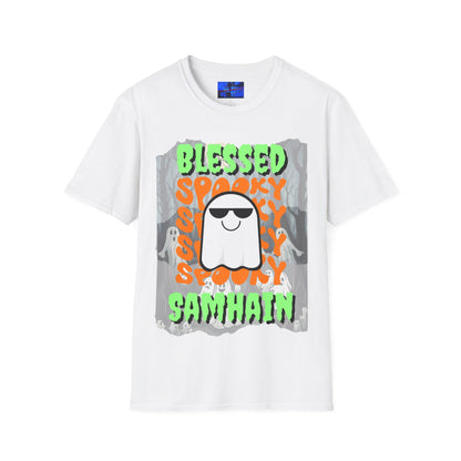 Spooky Blessed Samhain Ghost GNfont Unisex T-Shirt by cypherpunkgear