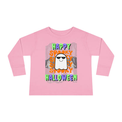 Spooky Happy Halloween Ghost MXfont Toddler Long Sleeve Tee by cypherpunkgear