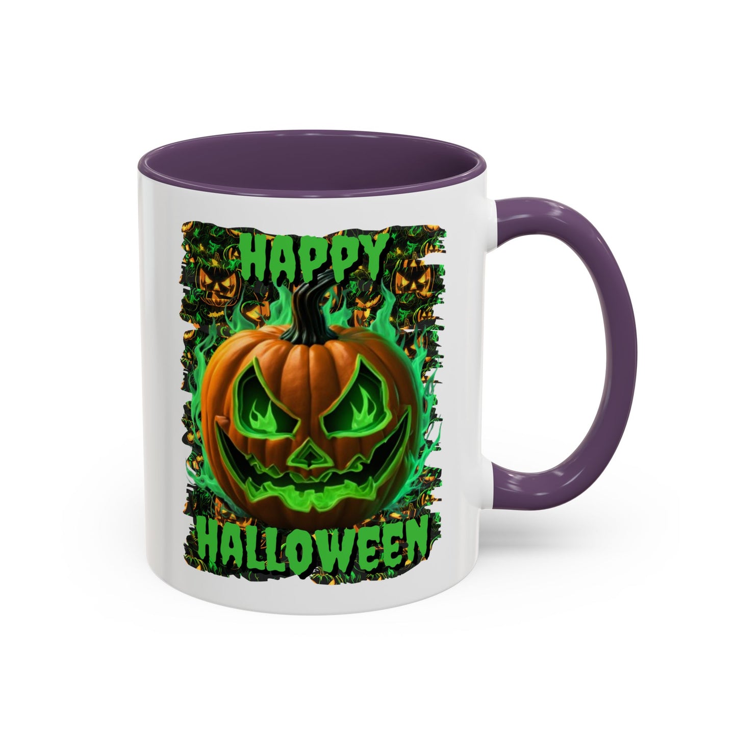 Happy Halloween Green Jack White Accent Mug by CreepyCrafts.boo