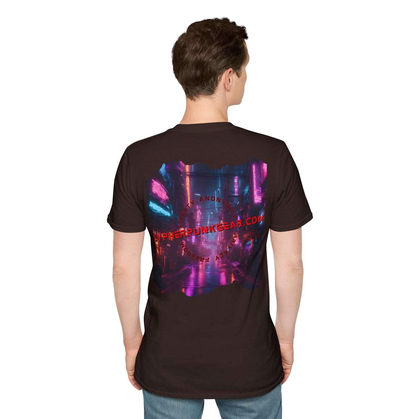 2-sided, cypherpunkgear.com Logo & Cityscape Dark colors Unisex T-Shirt by cypherpunkgear.com