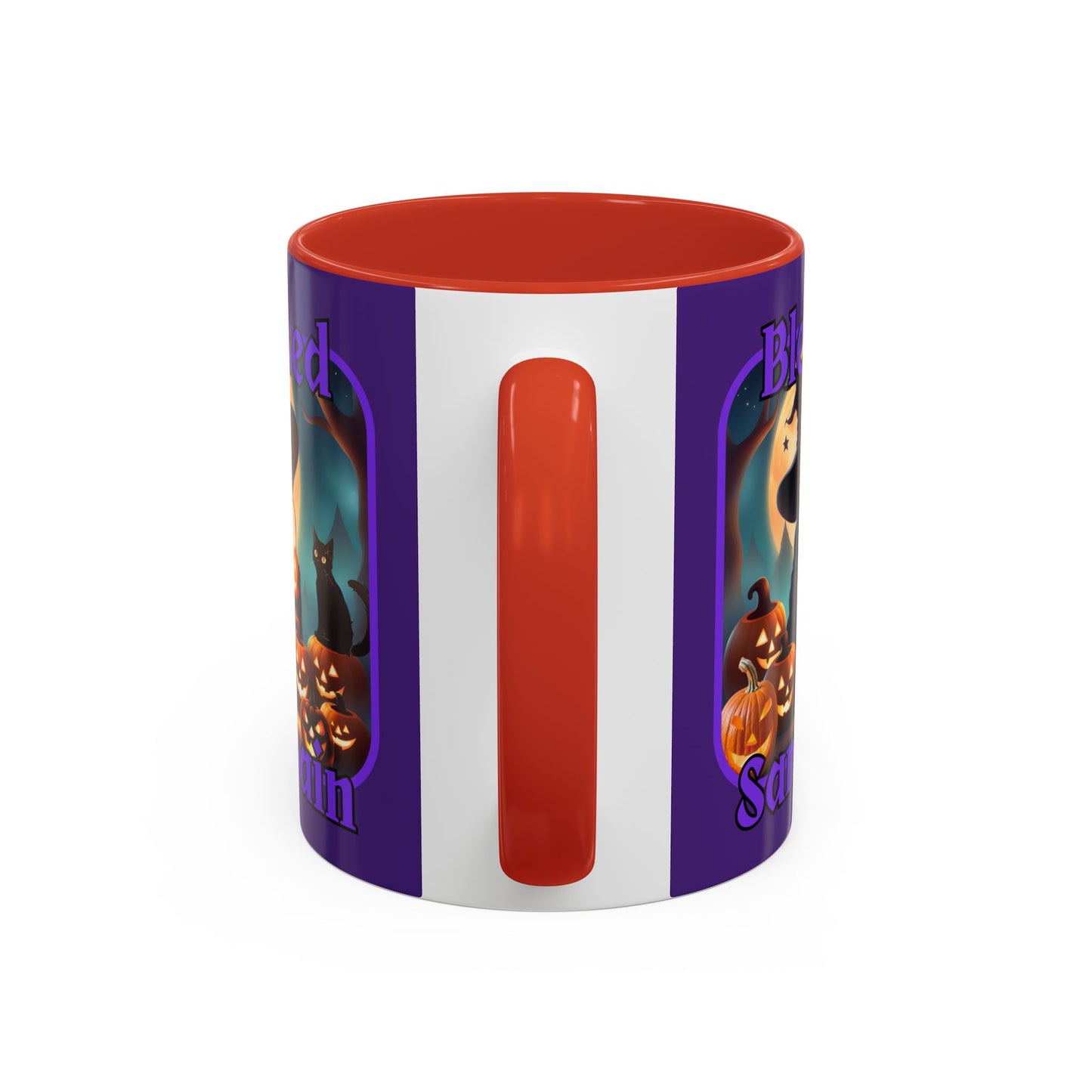 Blessed Samhain Cute Witch Purple font Purple Accent Mug by CreepyCrafts.boo