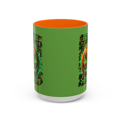 Blessed Samhain Green Jack Green Accent Mug by CreepyCrafts.boo