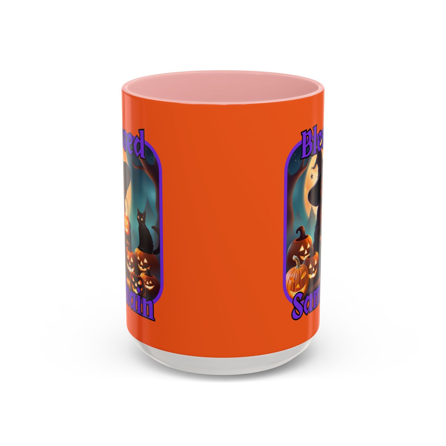 Blessed Samhain Cute Witch Purple font Orange Accent Mug by CreepyCrafts.boo