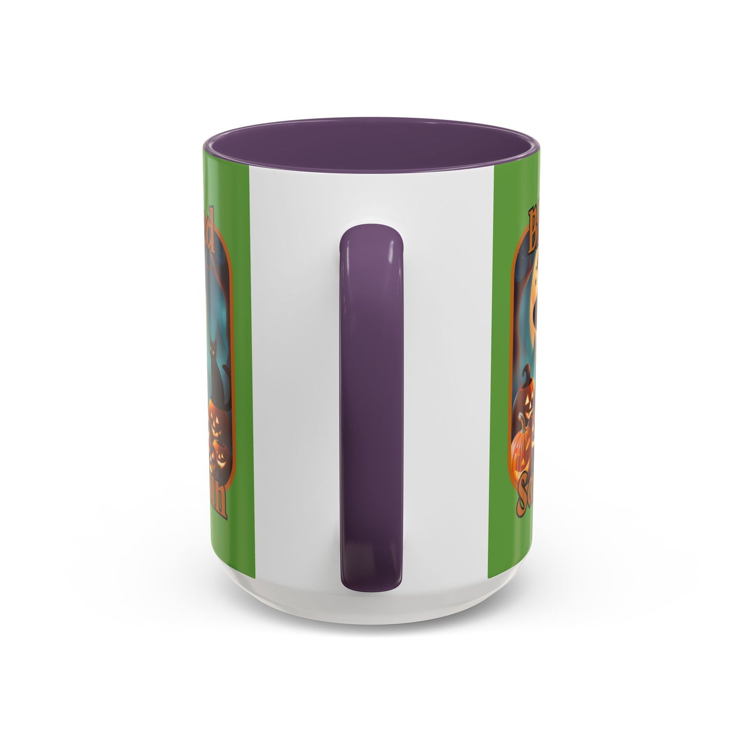 Blessed Samhain Cute Witch Orange font Green Accent Mug by CreepyCrafts.boo
