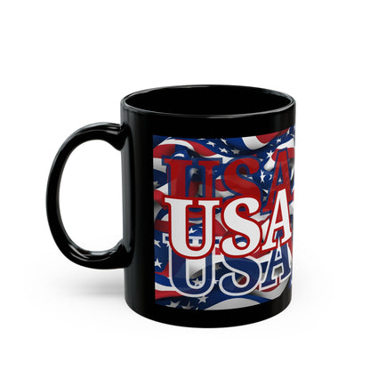 USA White font Center Patriot Black Mug by cypherpunkgear.com