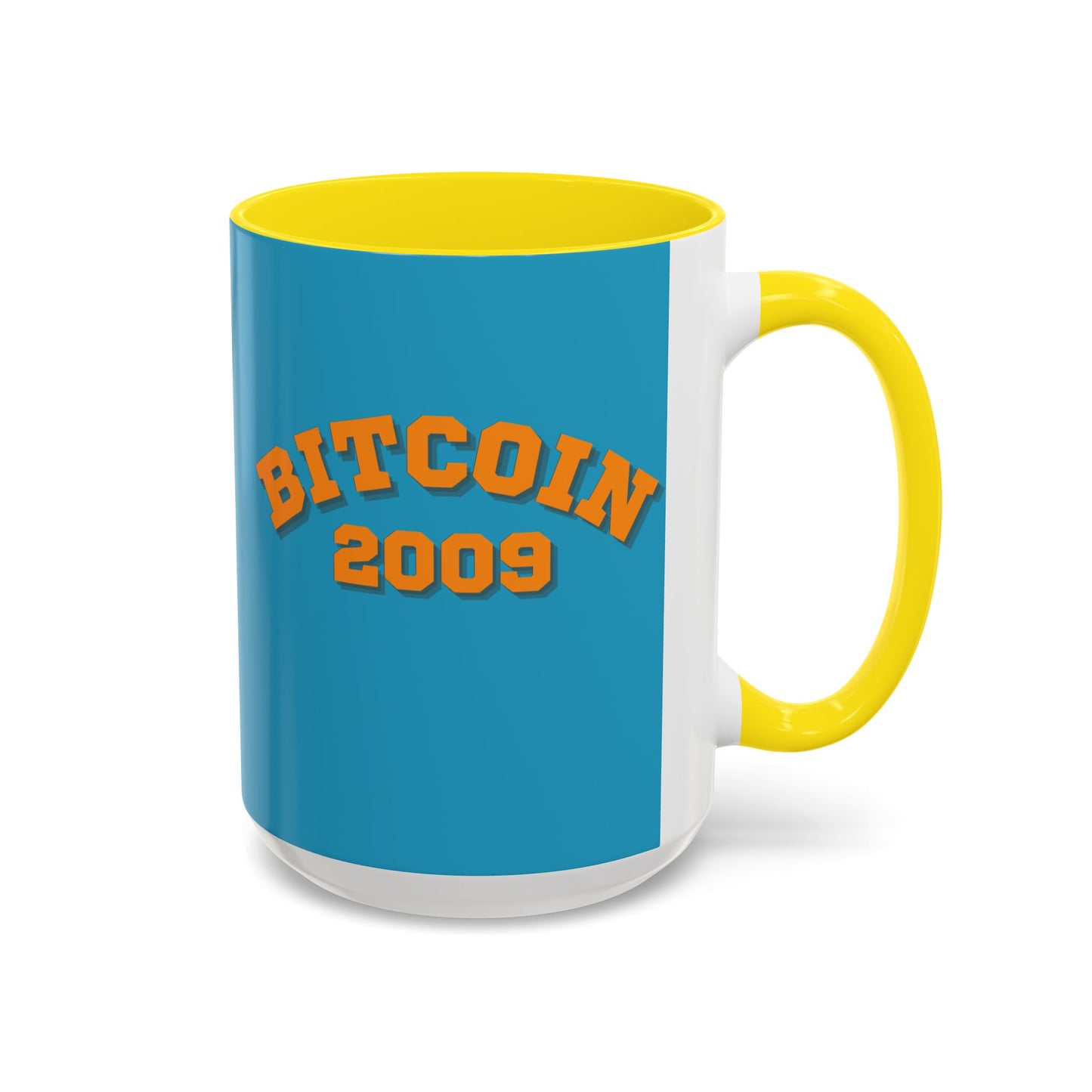 Bitcoin 2009 Turquoise Accent Mug by cypherpunkgear.com