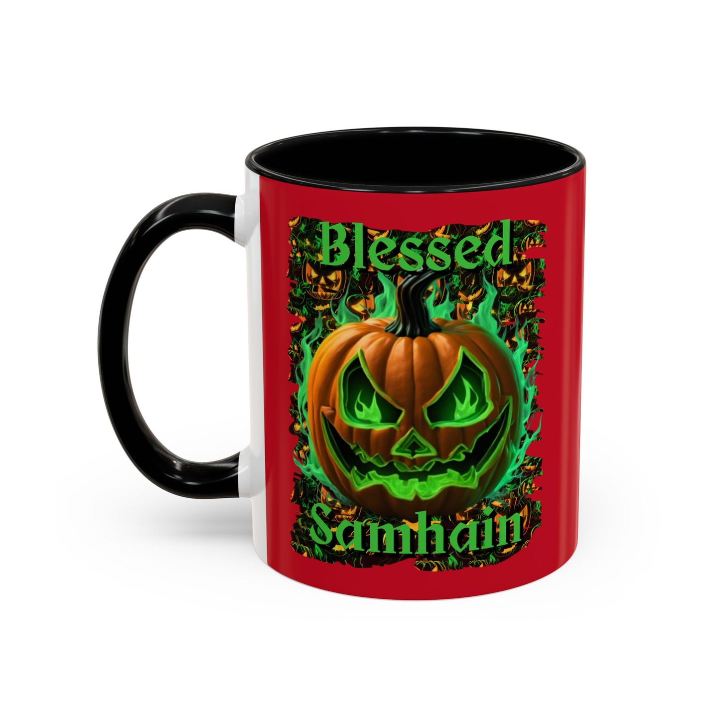 Blessed Samhain Green Jack Red Accent Mug by CreepyCrafts.boo