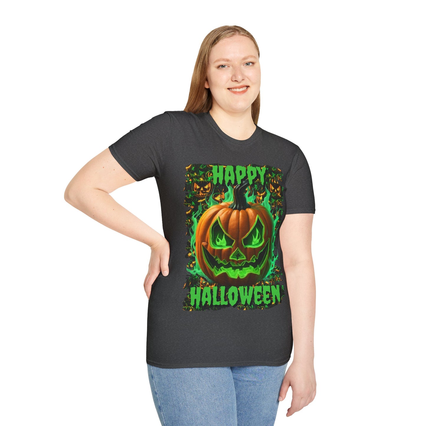 Happy Halloween Green Jack Dark colors Unisex T-Shirt by CreepyCrafts.boo