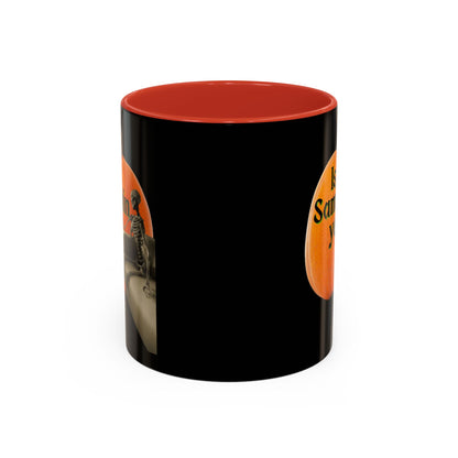 Is It Samhain Yet? Skeleton's Giant Pumpkin Black Accent Mug by CreepyCrafts.boo