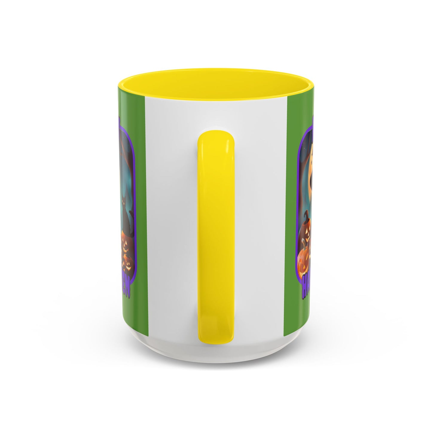 Happy Halloween Cute Witch Purple font Green Accent Mug by CreepyCrafts.boo