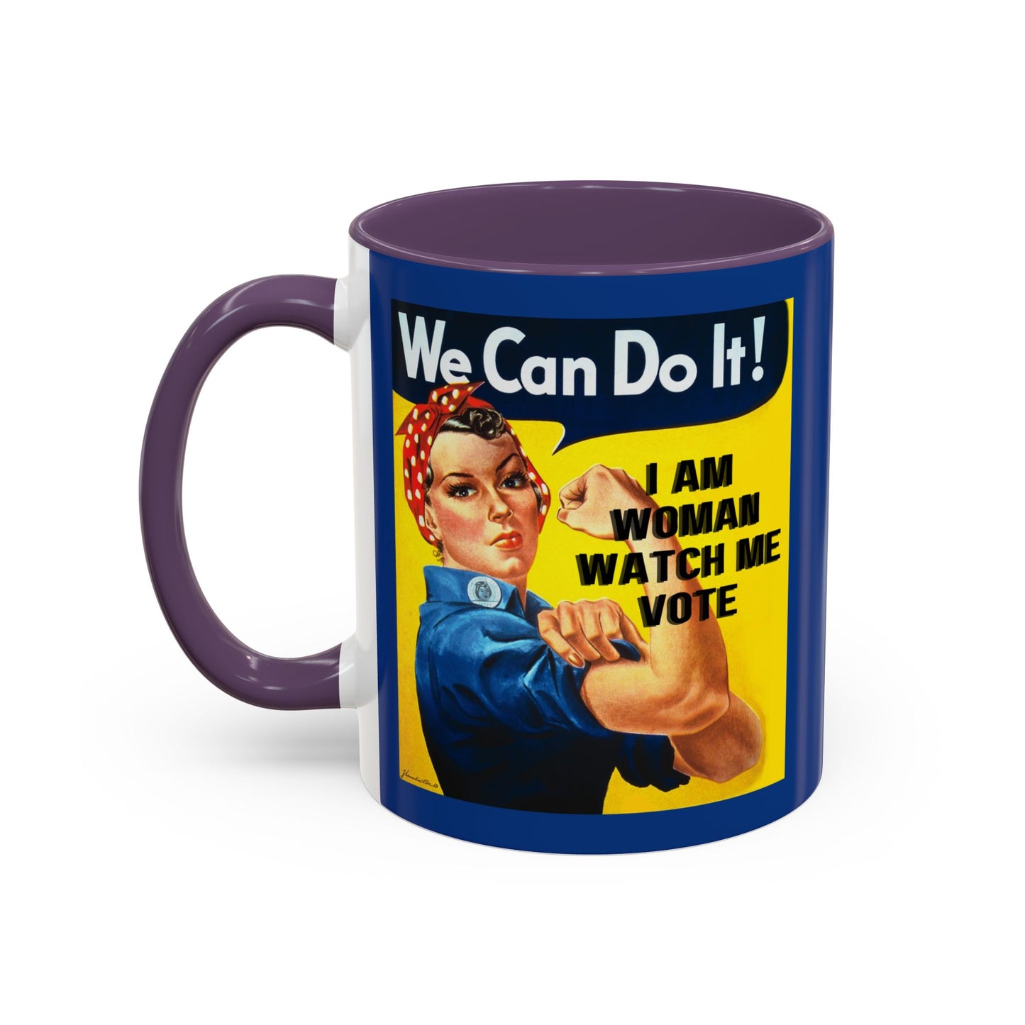 I Am Woman Watch Me Vote Rosie Dark Blue Accent Mug by cypherpunkgear.com
