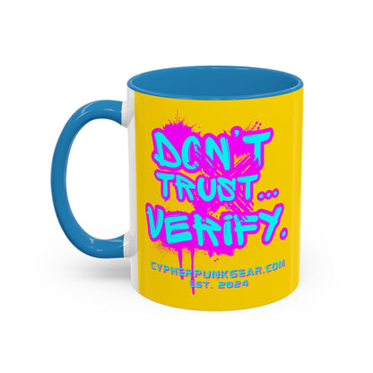 Don't Trust...Verify. Yellow Accent Mug by cypherpunkgear.com
