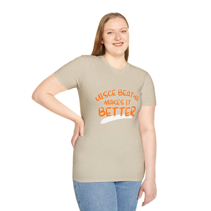 Uisce Beatha makes it better Orange font Light colors Unisex T-Shirt by cypherpunkgear.com