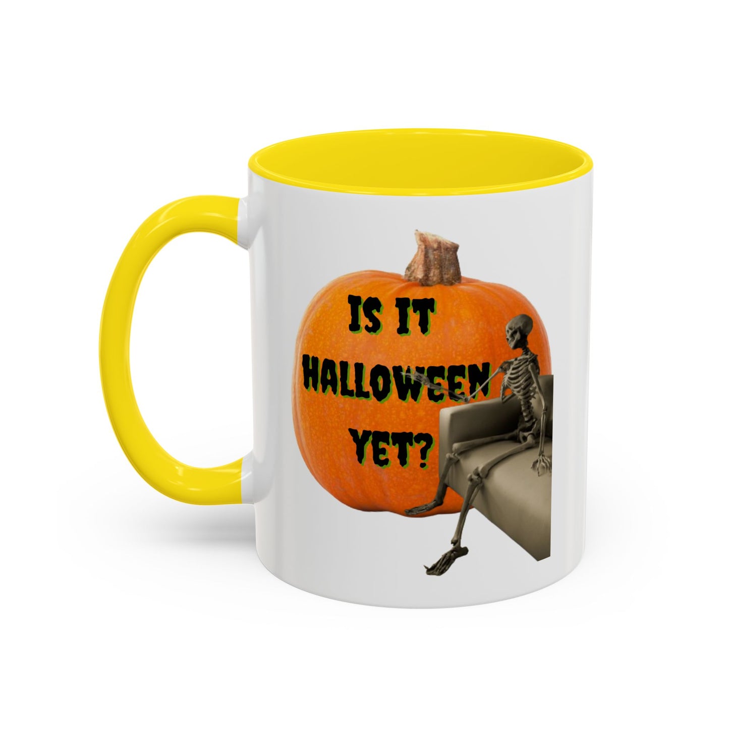 Is it Halloween yet? Skeleton's Giant Pumpkin White Accent Mug by CreepyCrafts.boo