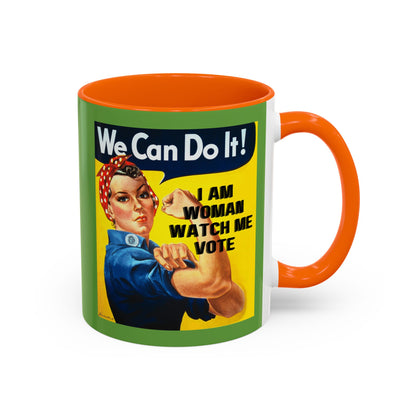 I Am Woman Watch Me Vote Rosie Green Accent Mug by cypherpunkgear.com