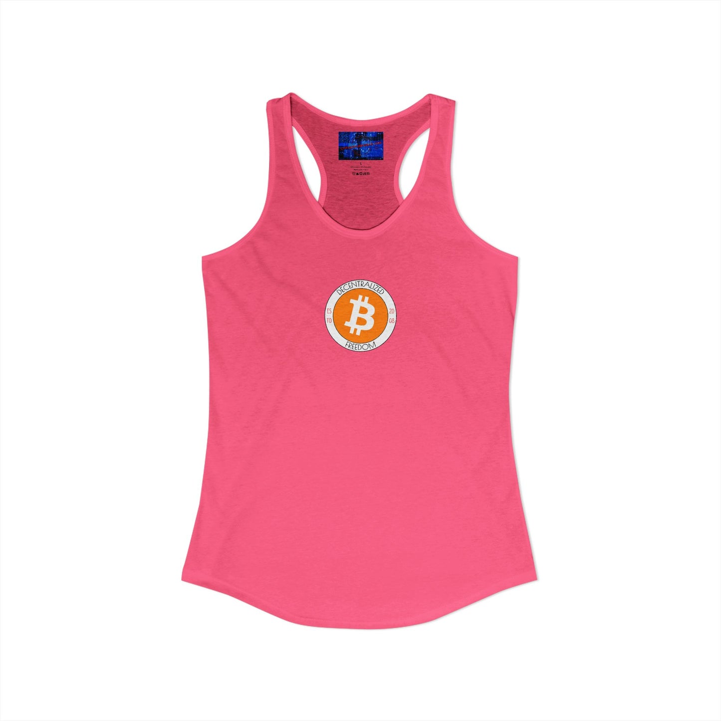 2-sided, Bitcoin (BTC) Decentralized Freedom Women's Racerback Tank Top by cypherpunkgear.com