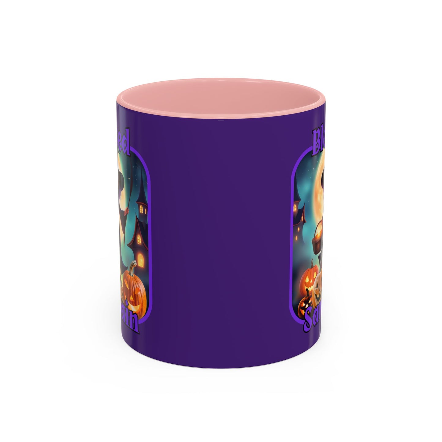 Blessed Samhain Little Witch Purple font Purple Accent Mug by CreepyCrafts.boo