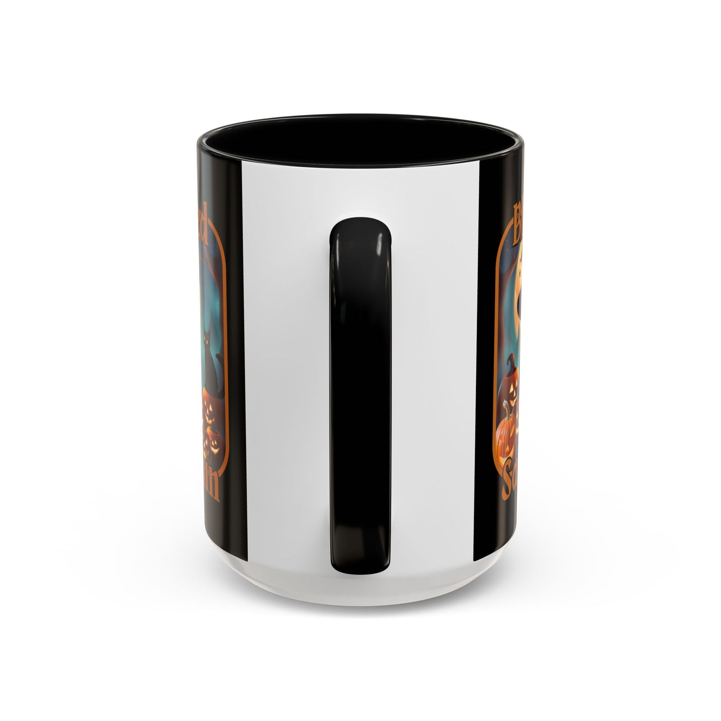 Blessed Samhain Cute Witch Orange font Black Accent Mug by CreepyCrafts.boo