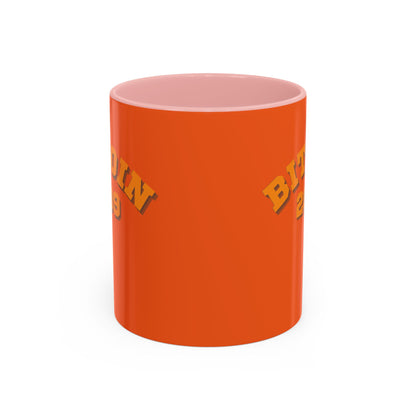 Bitcoin 2009 Orange Accent Mug by cypherpunkgear.com