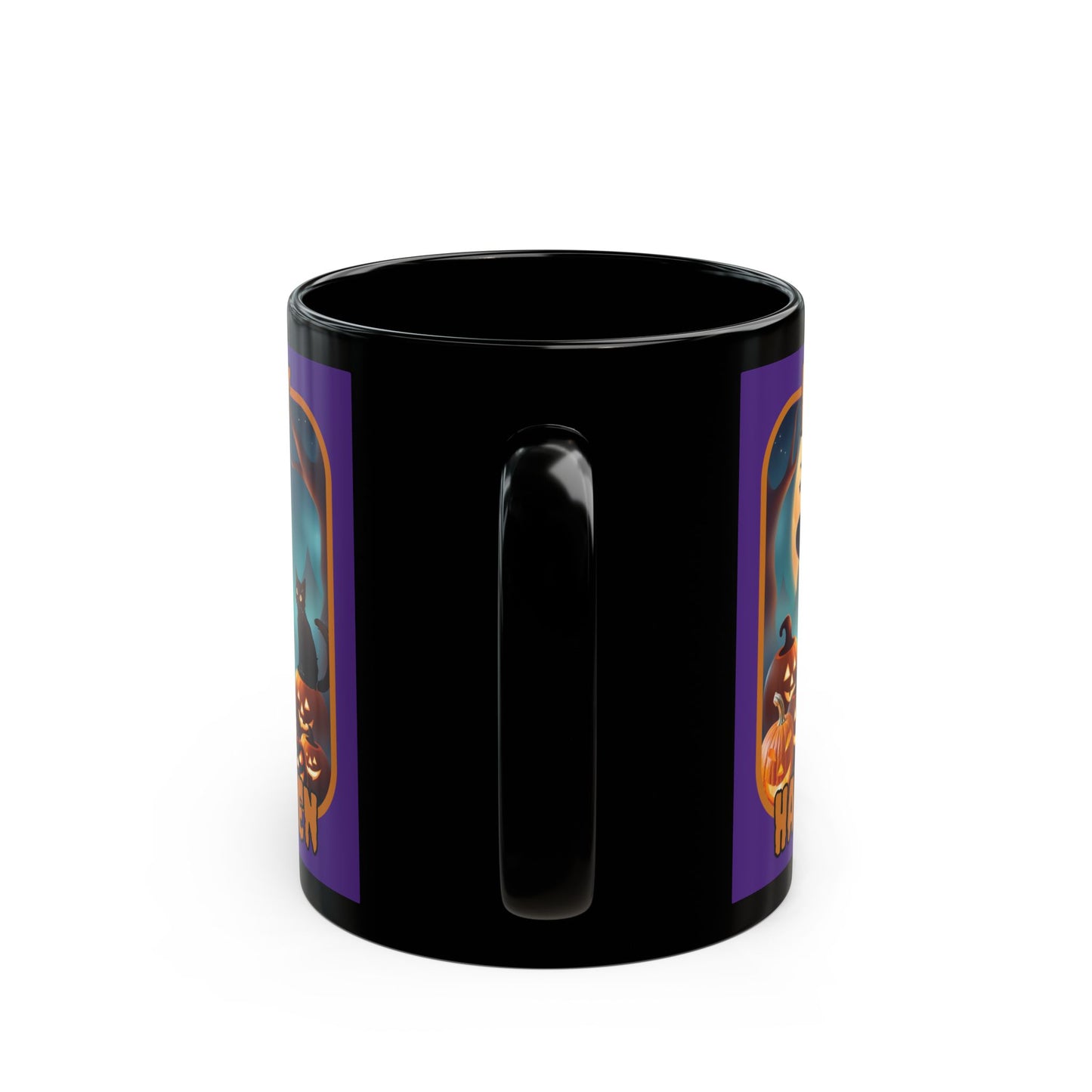 Happy Halloween Cute Witch Orange font Purple Mug by CreepyCrafts.boo