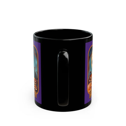 Happy Halloween Cute Witch Orange font Purple Mug by CreepyCrafts.boo