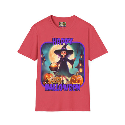 Happy Halloween Little Witch Purple font, Light colors, Unisex T-Shirt by CreepyCrafts.boo