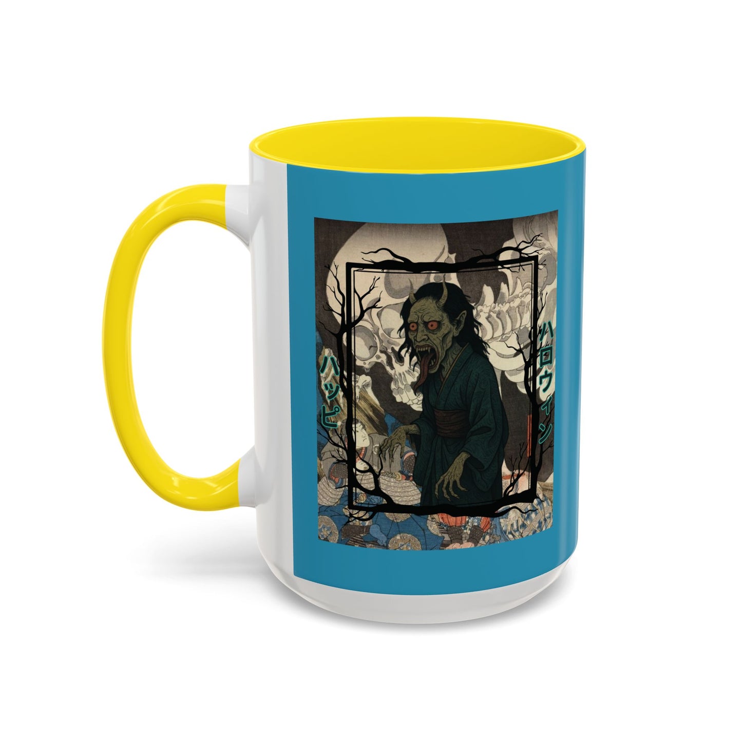 Yōkai Happy Halloween Turquoise Accent Mug by CreepyCrafts.boo